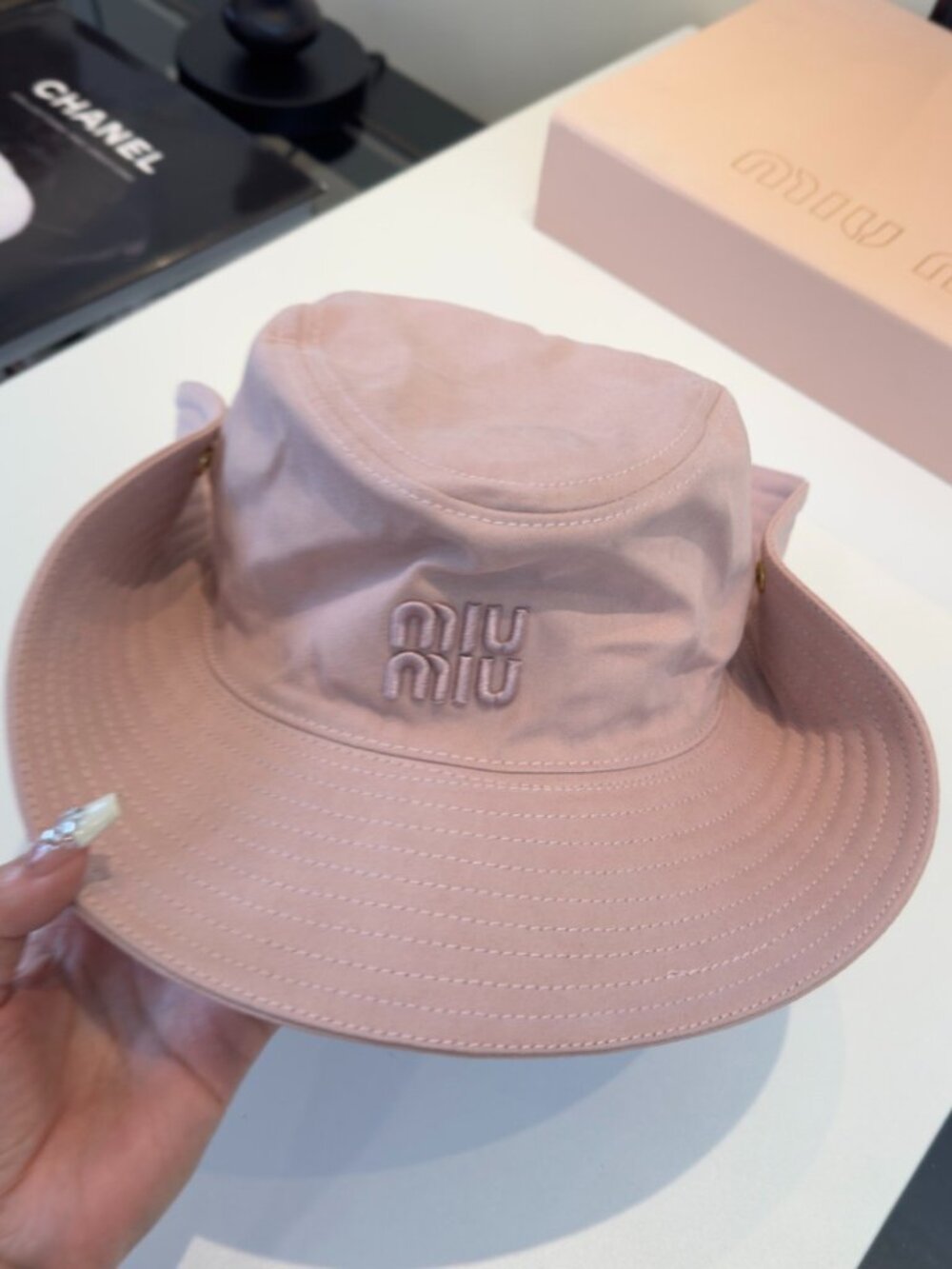 Miu Miu Light Pink Logo Embroidered Bucket Hat